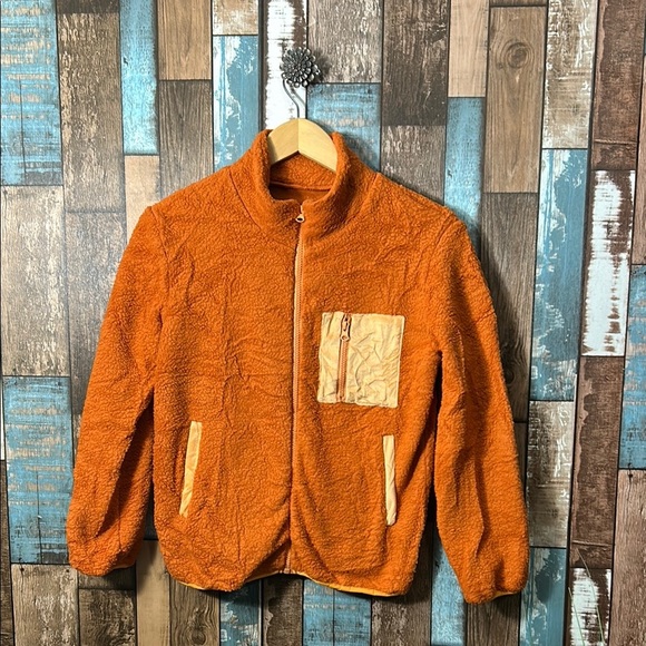 Fanient Other - Orange Fleece fuzzy zip Jacket with Pockets